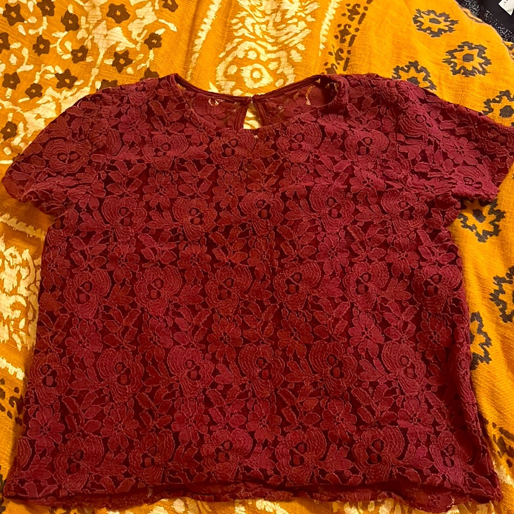 Red floral lace shirt